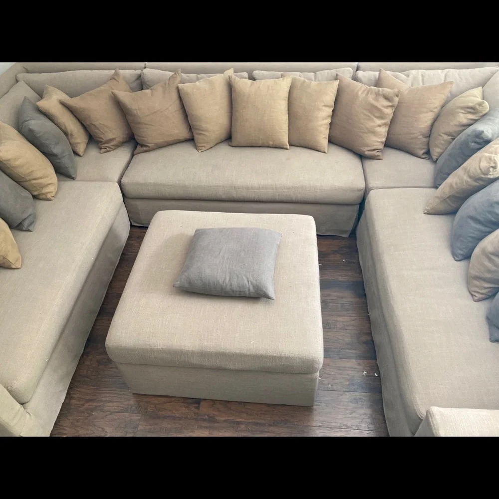 RH 5pc sectional, ottoman & 22 goose down pillows